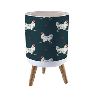 small trash can with lid seamless with hens stylized chicken print packaging paper fabric round recycle bin press top dog proof wastebasket for kitchen bathroom bedroom office 7l/1.8 gallon