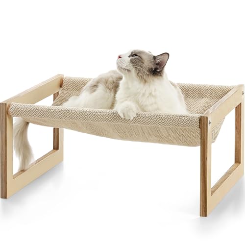 FUKUMARU Dog Bed, Large Breathable Cat Bed, Wooden Cat Hammock for Outdoor, 21 X 16.5 Inch Elevated Pet Furniture Suitable for Kitty, Puppy, Rabbit, Bunny and Small Animal