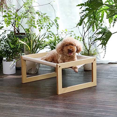 FUKUMARU Dog Bed, Large Breathable Cat Bed, Wooden Cat Hammock for Outdoor, 21 X 16.5 Inch Elevated Pet Furniture Suitable for Kitty, Puppy, Rabbit, Bunny and Small Animal