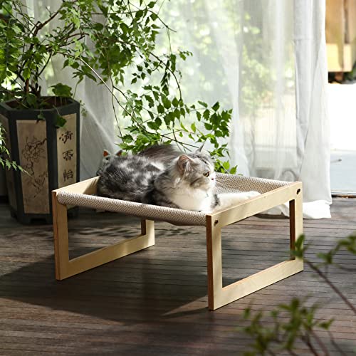 FUKUMARU Dog Bed, Large Breathable Cat Bed, Wooden Cat Hammock for Outdoor, 21 X 16.5 Inch Elevated Pet Furniture Suitable for Kitty, Puppy, Rabbit, Bunny and Small Animal