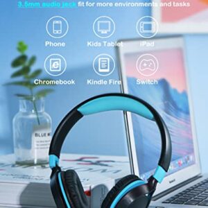 DyBaxa Kids Headphones Wired, Foldable On Ear Headset, Volume Limiter 94dB, Over-Ear Headphones for School Online Classes Travel Children, 3.5mm Jack Compatible Smartphones, Black Blue