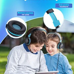 DyBaxa Kids Headphones Wired, Foldable On Ear Headset, Volume Limiter 94dB, Over-Ear Headphones for School Online Classes Travel Children, 3.5mm Jack Compatible Smartphones, Black Blue