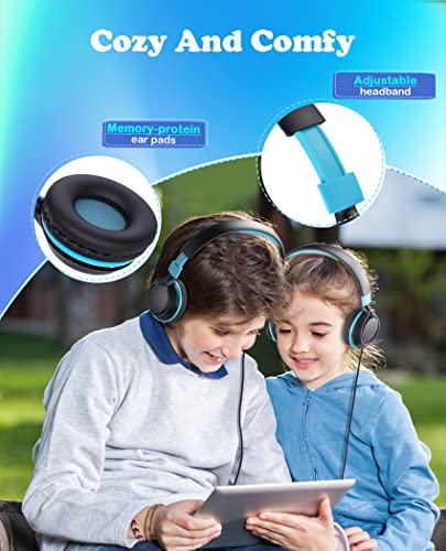 DyBaxa Kids Headphones Wired, Foldable On Ear Headset, Volume Limiter 94dB, Over-Ear Headphones for School Online Classes Travel Children, 3.5mm Jack Compatible Smartphones, Black Blue