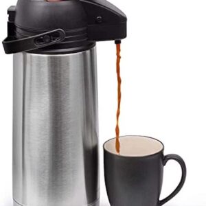 Airpot Coffee Dispenser with Easy Push Button Stainless Steel Double-Wall Vacuum Insulated Thermos Effectively Keeps Beverages Hot or Cold