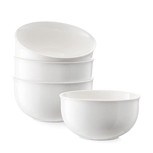 DOWAN Classic Ceramic Soup Bowls, 32 Ounces White Cereal Bowl and Bowls Set for Noodle Cereal Soup Rice Pasta Oatmeal,Porcelain Salad Bowls Set of 4 for Kitchen, Dishwasher & Microwave Safe