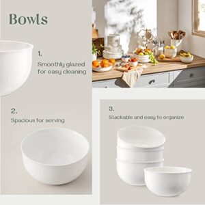 DOWAN Classic Ceramic Soup Bowls, 32 Ounces White Cereal Bowl and Bowls Set for Noodle Cereal Soup Rice Pasta Oatmeal,Porcelain Salad Bowls Set of 4 for Kitchen, Dishwasher & Microwave Safe