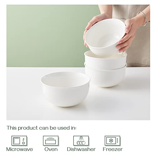 DOWAN Classic Ceramic Soup Bowls, 32 Ounces White Cereal Bowl and Bowls Set for Noodle Cereal Soup Rice Pasta Oatmeal,Porcelain Salad Bowls Set of 4 for Kitchen, Dishwasher & Microwave Safe