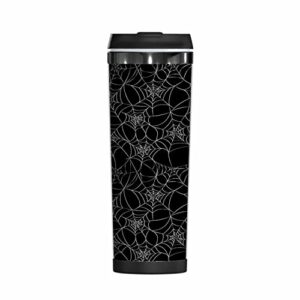 wondertify spider web coffee cup halloween gothic scary netting coffee mug stainless steel bottle double walled thermo travel water metal canteen black grey