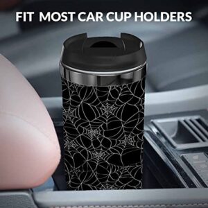 WONDERTIFY Spider Web Coffee Cup Halloween Gothic Scary Netting Coffee Mug Stainless Steel Bottle Double Walled Thermo Travel Water Metal Canteen Black Grey