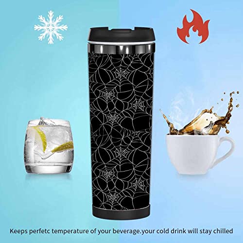 WONDERTIFY Spider Web Coffee Cup Halloween Gothic Scary Netting Coffee Mug Stainless Steel Bottle Double Walled Thermo Travel Water Metal Canteen Black Grey