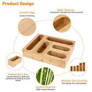 WICHEMI Food Bag Storage Organizer - Bamboo Bag Container Dispenser for Kitchen Drawer Food Storage Bag Holders Compatible with Ziplock, Gallon, Quart, Sandwich, Snack, Candy Variety Size Bags