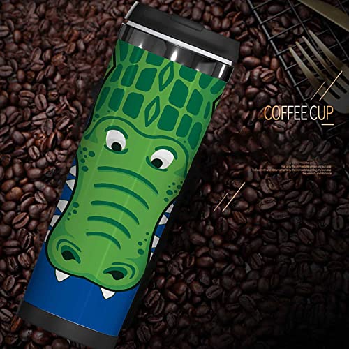 WONDERTIFY Alligator Coffee Cup Cute Cartoon Crocodile Coffee Mug Stainless Steel Bottle Double Walled Thermo Travel Water Metal Canteen Green Blue White