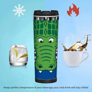 WONDERTIFY Alligator Coffee Cup Cute Cartoon Crocodile Coffee Mug Stainless Steel Bottle Double Walled Thermo Travel Water Metal Canteen Green Blue White