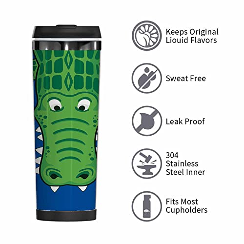 WONDERTIFY Alligator Coffee Cup Cute Cartoon Crocodile Coffee Mug Stainless Steel Bottle Double Walled Thermo Travel Water Metal Canteen Green Blue White