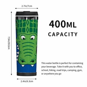 WONDERTIFY Alligator Coffee Cup Cute Cartoon Crocodile Coffee Mug Stainless Steel Bottle Double Walled Thermo Travel Water Metal Canteen Green Blue White