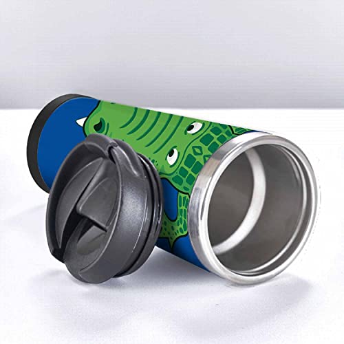 WONDERTIFY Alligator Coffee Cup Cute Cartoon Crocodile Coffee Mug Stainless Steel Bottle Double Walled Thermo Travel Water Metal Canteen Green Blue White