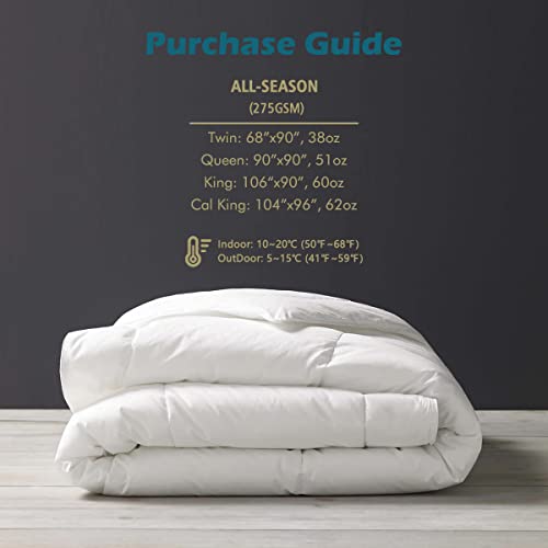 Cobnom Organic Feathers Down Comforter Queen Size, All Season Feathers Down Duvet Insert, Soft 100% Cotton Covered Bed Comforter Insert with Ties, Ivory White, 90x90