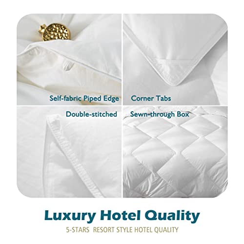 Cobnom Organic Feathers Down Comforter Queen Size, All Season Feathers Down Duvet Insert, Soft 100% Cotton Covered Bed Comforter Insert with Ties, Ivory White, 90x90