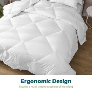 Cobnom Organic Feathers Down Comforter Queen Size, All Season Feathers Down Duvet Insert, Soft 100% Cotton Covered Bed Comforter Insert with Ties, Ivory White, 90x90