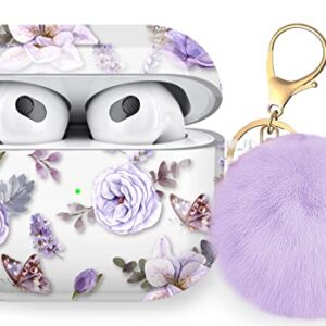 Maxjoy Compatible AirPods 3rd Generation Case, Flower Clear Cute Case for Women Girls Soft Protective Air Pod 3 Gen Cover with Keychain Compatible with Apple Airpods 3rd Charging Case 2021, Purple