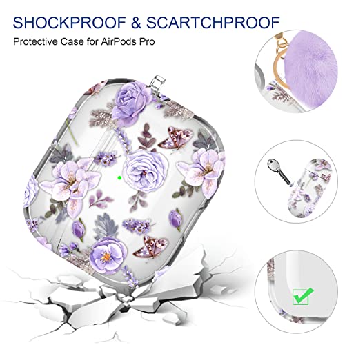 Maxjoy Compatible AirPods 3rd Generation Case, Flower Clear Cute Case for Women Girls Soft Protective Air Pod 3 Gen Cover with Keychain Compatible with Apple Airpods 3rd Charging Case 2021, Purple