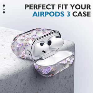 Maxjoy Compatible AirPods 3rd Generation Case, Flower Clear Cute Case for Women Girls Soft Protective Air Pod 3 Gen Cover with Keychain Compatible with Apple Airpods 3rd Charging Case 2021, Purple