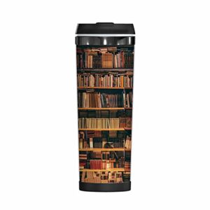 wondertify library coffee cup book case bookshelf bookworm decor coffee mug stainless steel bottle double walled thermo travel water metal canteen