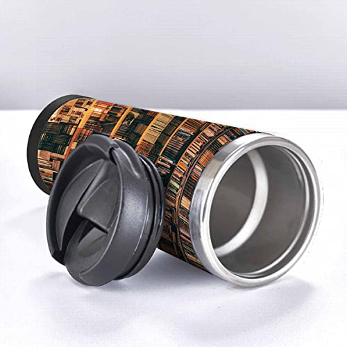 WONDERTIFY Library Coffee Cup Book Case Bookshelf Bookworm Decor Coffee Mug Stainless Steel Bottle Double Walled Thermo Travel Water Metal Canteen