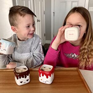 Gem Wares Hot Chocolate Shaped Marshmallow Mugs Set of 4 Kids Hot Cocoa Mugs with Unique Emojis and an Interactive Card Game, Fun Marshmallow Cups for Hot and Cold Drinks