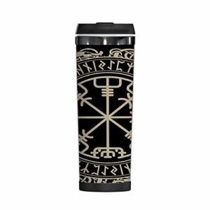 wondertify viking coffee cup magical runic compass vegvisir norse runes dragons coffee mug stainless steel bottle double walled thermo travel water metal canteen black