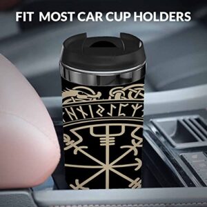 WONDERTIFY Viking Coffee Cup Magical Runic Compass Vegvisir Norse Runes Dragons Coffee Mug Stainless Steel Bottle Double Walled Thermo Travel Water Metal Canteen Black