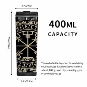 WONDERTIFY Viking Coffee Cup Magical Runic Compass Vegvisir Norse Runes Dragons Coffee Mug Stainless Steel Bottle Double Walled Thermo Travel Water Metal Canteen Black