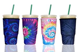 baxendale iced coffee sleeves for cold drink cups - 4 pack reusable neoprene iced beverage cup sleeve for hot & cold drinks, compatible with starbucks dunkin and more