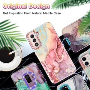 Btscase for Samsung S21 FE 5G 2022 Case, Marble Pattern 3 in 1 Heavy Duty Shockproof Full Body Rugged Hard PC+Soft Silicone Drop Protective Women Girl Cover for Samsung Galaxy S21 FE 5G, Rose Gold