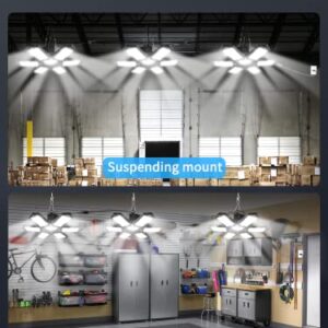 LED Garage Light, 185W 18500LM Plug in LED Shop Light, Linkable Garage Light with Plug Deformable 6 Panels, 6500K LED Garage Ceiling Lights for Garage, Warehouse, Barn, Basement Built-in ON/Off