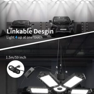 LED Garage Light, 185W 18500LM Plug in LED Shop Light, Linkable Garage Light with Plug Deformable 6 Panels, 6500K LED Garage Ceiling Lights for Garage, Warehouse, Barn, Basement Built-in ON/Off