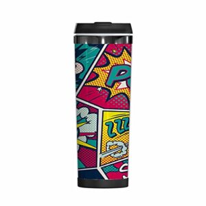 wondertify pop art comic shout coffee cup graphic balloon bubble exploding splash coffee mug stainless steel bottle double walled thermo travel water metal canteen