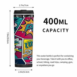 WONDERTIFY Pop Art Comic Shout Coffee Cup Graphic Balloon Bubble Exploding Splash Coffee Mug Stainless Steel Bottle Double Walled Thermo Travel Water Metal Canteen