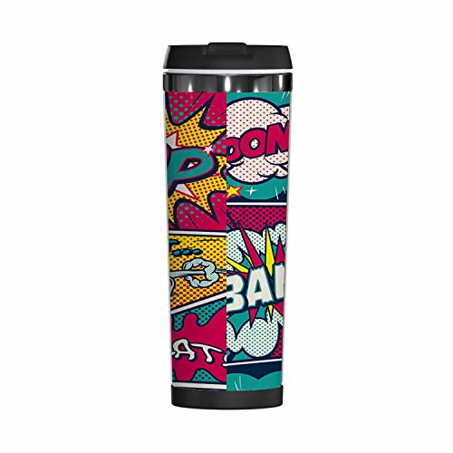 WONDERTIFY Pop Art Comic Shout Coffee Cup Graphic Balloon Bubble Exploding Splash Coffee Mug Stainless Steel Bottle Double Walled Thermo Travel Water Metal Canteen