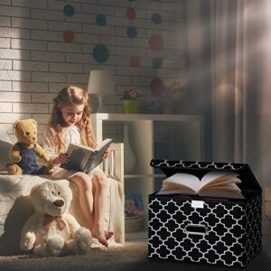 STOREONE Fabric Storage Cube Bins Foldable Organizer Container Collapsible Basket with Lids and Metal Handles, for Home, Bedroom, Closet 3 Pcs (Black Light)