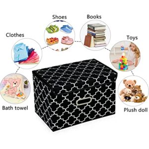 STOREONE Fabric Storage Cube Bins Foldable Organizer Container Collapsible Basket with Lids and Metal Handles, for Home, Bedroom, Closet 3 Pcs (Black Light)