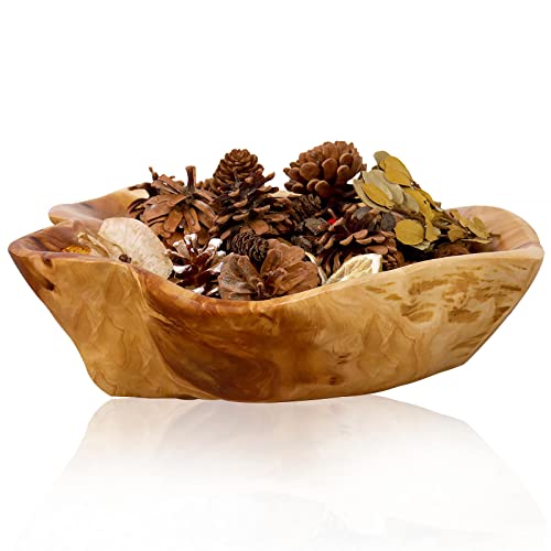 DeziWood Wooden Bowls for Decor, Natural Handmade Root Carved Decorative Farmhouse Wooden Fruit Bowls, Large Decoration Wood Bowl for Nut Key Jewelry Display (12"-14")