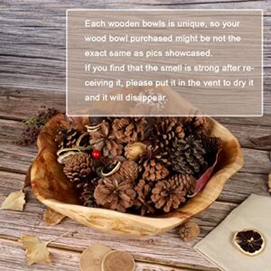 DeziWood Wooden Bowls for Decor, Natural Handmade Root Carved Decorative Farmhouse Wooden Fruit Bowls, Large Decoration Wood Bowl for Nut Key Jewelry Display (12"-14")