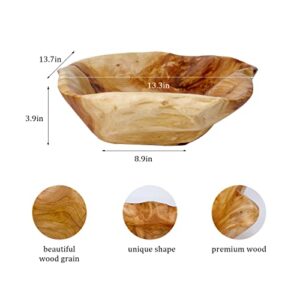 DeziWood Wooden Bowls for Decor, Natural Handmade Root Carved Decorative Farmhouse Wooden Fruit Bowls, Large Decoration Wood Bowl for Nut Key Jewelry Display (12"-14")