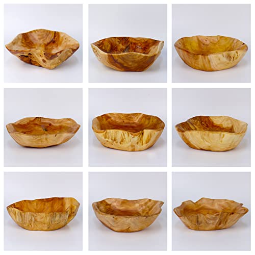 DeziWood Wooden Bowls for Decor, Natural Handmade Root Carved Decorative Farmhouse Wooden Fruit Bowls, Large Decoration Wood Bowl for Nut Key Jewelry Display (12"-14")