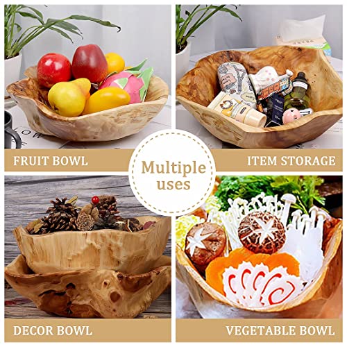 DeziWood Wooden Bowls for Decor, Natural Handmade Root Carved Decorative Farmhouse Wooden Fruit Bowls, Large Decoration Wood Bowl for Nut Key Jewelry Display (12"-14")