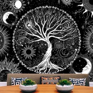 aackart tree of life tapestry for bedroom aesthetic room decor-black and white tapestry sun and moon tapestry spiritual tapestries tree tapestry wall hanging 59.1 x 51.2 inches