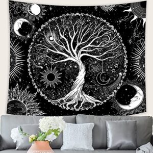 AACKart Tree of Life Tapestry for Bedroom Aesthetic Room Decor-Black and White Tapestry Sun and Moon Tapestry Spiritual Tapestries Tree Tapestry Wall Hanging 59.1 x 51.2 inches