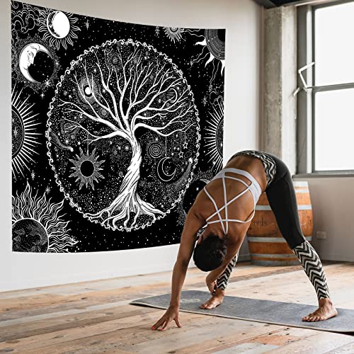 AACKart Tree of Life Tapestry for Bedroom Aesthetic Room Decor-Black and White Tapestry Sun and Moon Tapestry Spiritual Tapestries Tree Tapestry Wall Hanging 59.1 x 51.2 inches