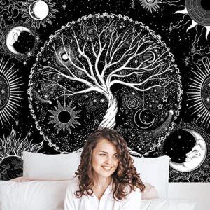 AACKart Tree of Life Tapestry for Bedroom Aesthetic Room Decor-Black and White Tapestry Sun and Moon Tapestry Spiritual Tapestries Tree Tapestry Wall Hanging 59.1 x 51.2 inches